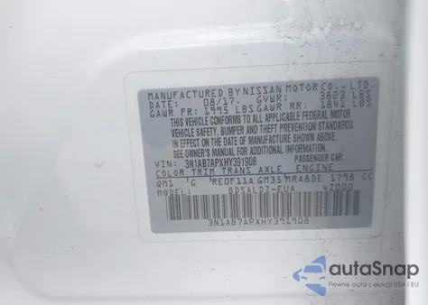 2017 Nissan Sentra Sv from USA, damaged, VIN 3N1AB7APXHY391908
